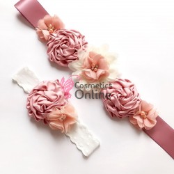 Brau din satin Hand Made Luxury BLT052DD Peach Antique cu cristale aplicate pentru rochie de ocazie + 1 Jartea